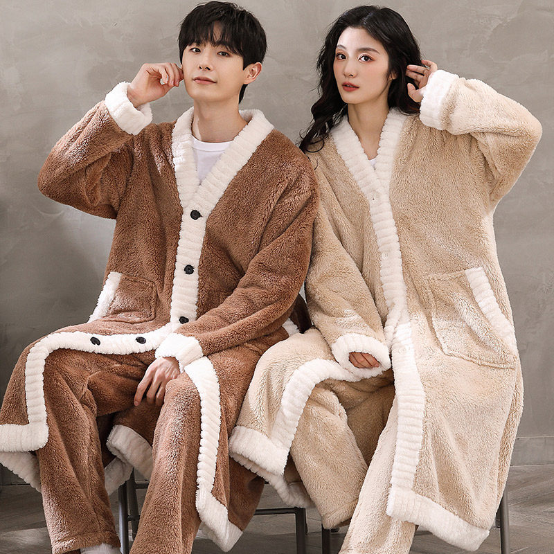 秋冬季情侣珊瑚绒睡衣女长款浴袍加绒加厚男法兰绒大码睡袍家居服,女士内衣/男士内衣/家居服,睡袍/浴袍,淘宝优惠券,粉丝福利购,淘宝优惠卷
