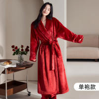 【 Super Warmth 】 Upgraded milk velvet bathrobe for women's autumn and winter, new flannel bathrobe, long home wear and pajamas thumbnail 5