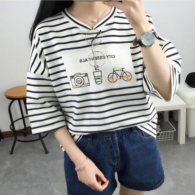 ins Ultra-fire Short sleeved stripe 2020 summer Korean Edition student Versatile Easy half sleeve clothesin the Women's clothing/Boutique , T-shirt  category - from Buy2taobao.com to provide professional Taobao agent buy service