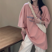 短袖粉色t恤女2021新款夏季网红韩版宽松打底设计感小众上衣ins潮