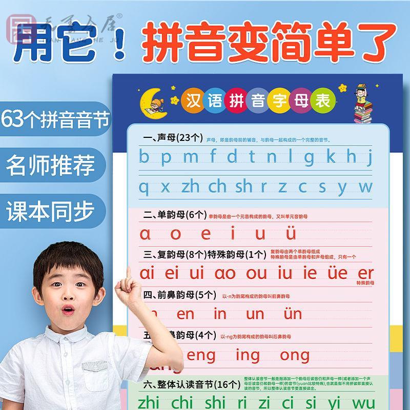 无声拼音字母表墙贴汉语声母韵母拼读训练挂图整体认音节学习神器