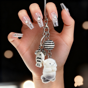 植绒卡通钥匙扣北极熊挂件立体可爱ins包包礼物挂饰手机壳挂绳