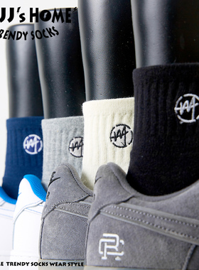 潮牌刺绣袜子男款中筒袜秋冬季加厚毛巾底纯棉短袜女潮男士运动袜