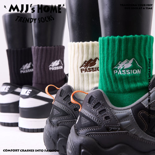 刺绣山峰情侣袜子运动袜