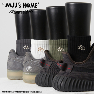 防臭纯棉透气中筒袜女潮男士 薄款 运动袜 短袜夏季 潮牌黑色袜子男款