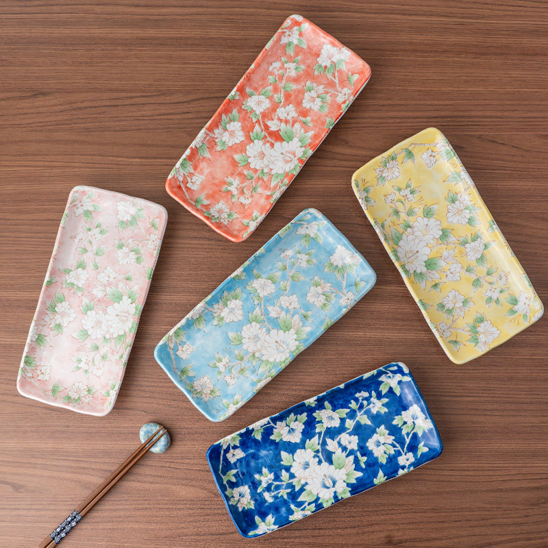 MinoYaki木槿花长方形盘子高颜值日式料理点心长条盘11英寸