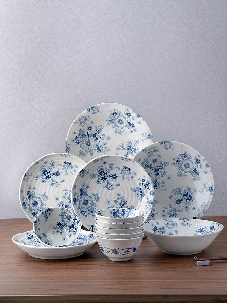Mino ware imported from Japan underglaze color retro tableware Tangcaohua set 5-person high-end household dishes set