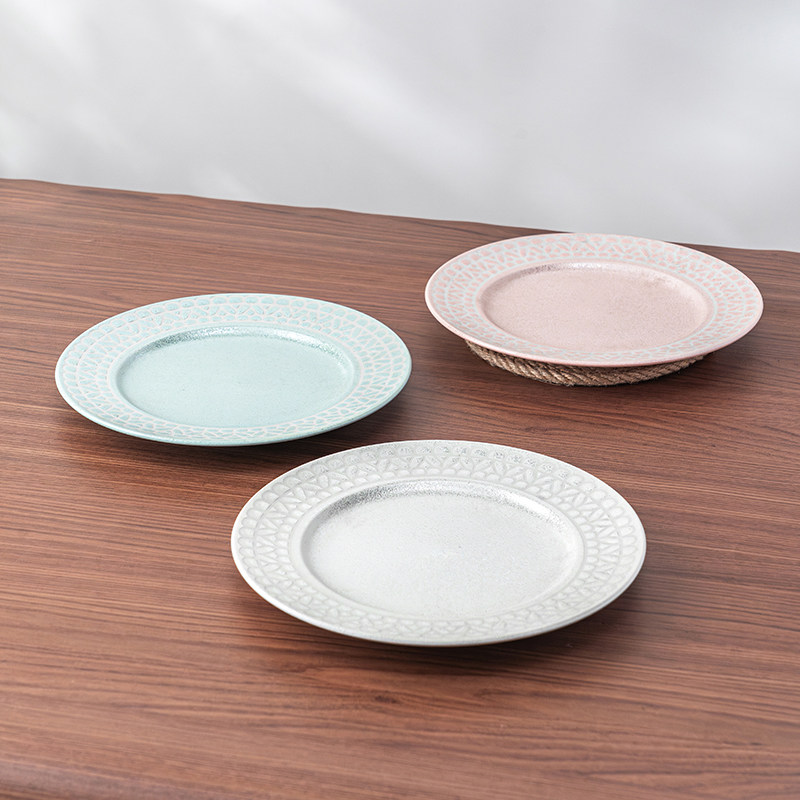 美浓烧日式进口珠光釉蕾丝大盘9英寸平盘点心盘装菜盘子釉下餐具