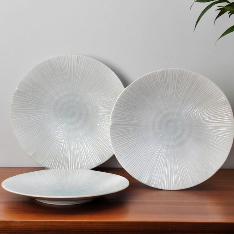 美浓烧进口青白釉9.5英寸大盘2个装菜盘家用餐盘釉下彩餐具套装