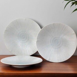 美浓烧进口青白釉9.5英寸大盘2个装菜盘家用餐盘釉下彩餐具套装