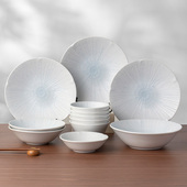 美浓烧日系青白釉碗盘12件套陶瓷套装 吉杰推荐 家用釉下餐具