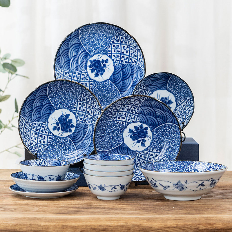 美浓烧复古青花瓷器 釉下彩餐具 家用日式和风米饭碗陶瓷菜盘子
