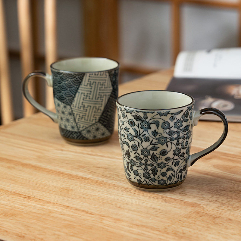 日式进口古染陶瓷办公室家用大容量马克杯早餐牛奶杯釉下彩水杯