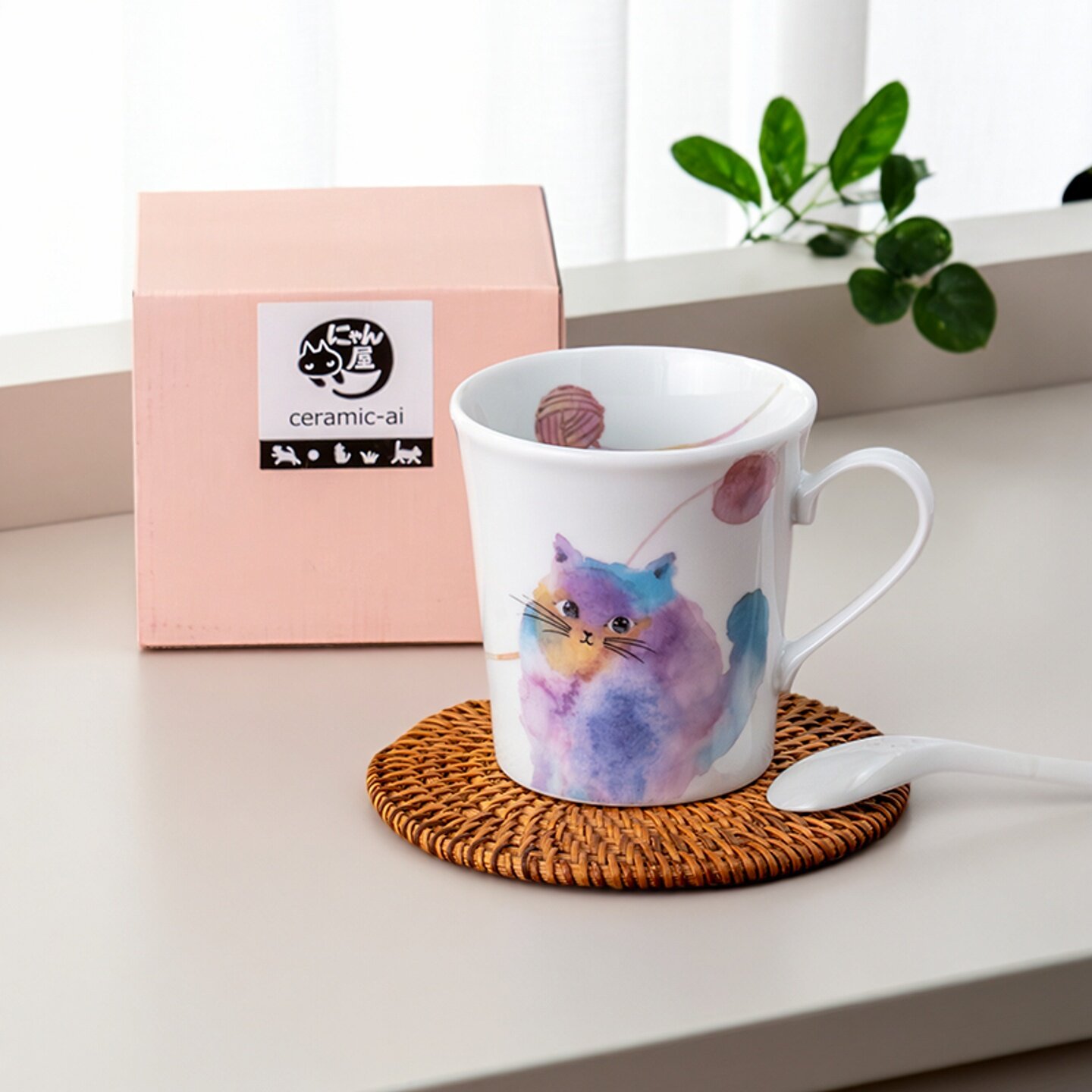 美浓烧进口花猫马克杯好看的杯子大容量陶瓷水杯早餐杯牛奶咖啡杯