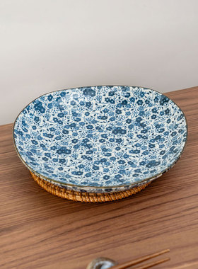 Mino-Yaki蓝花草6.5英寸不对称小盘2025新板釉下陶瓷盘子盘子家用