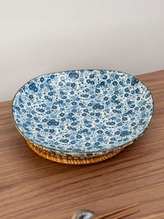 Mino-Yaki蓝花草6.5英寸不对称小盘2025新板釉下陶瓷盘子盘子家用