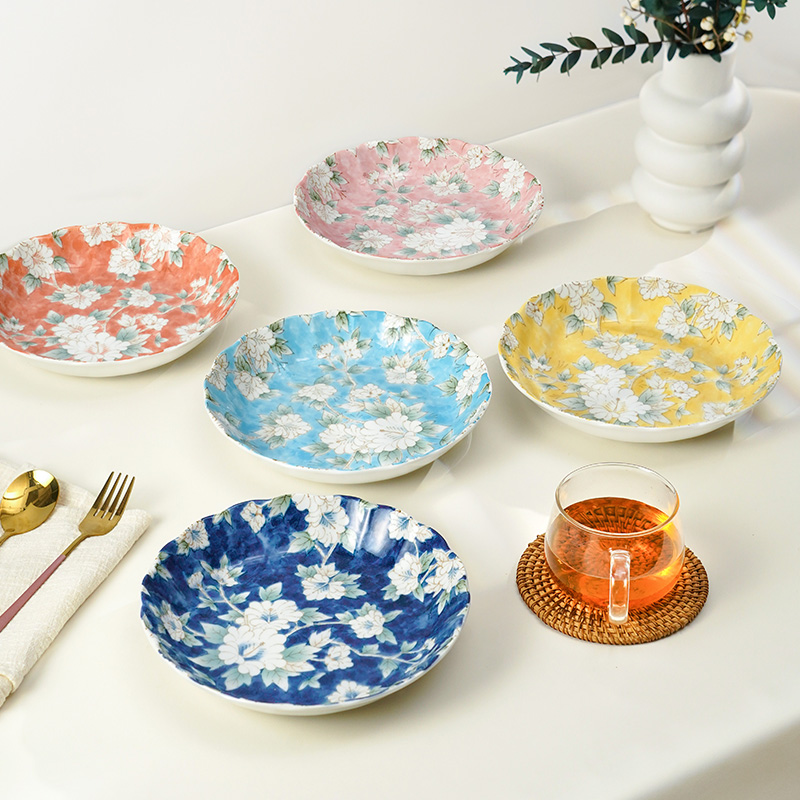 MinoYaki木槿花21cm陶瓷深盘