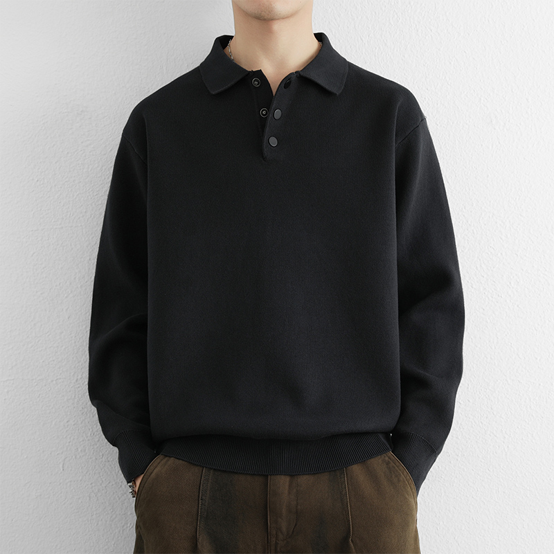 URSBOB冬季纯棉加厚青年宽松针织打底衫上衣冬季男士翻领套头毛衣