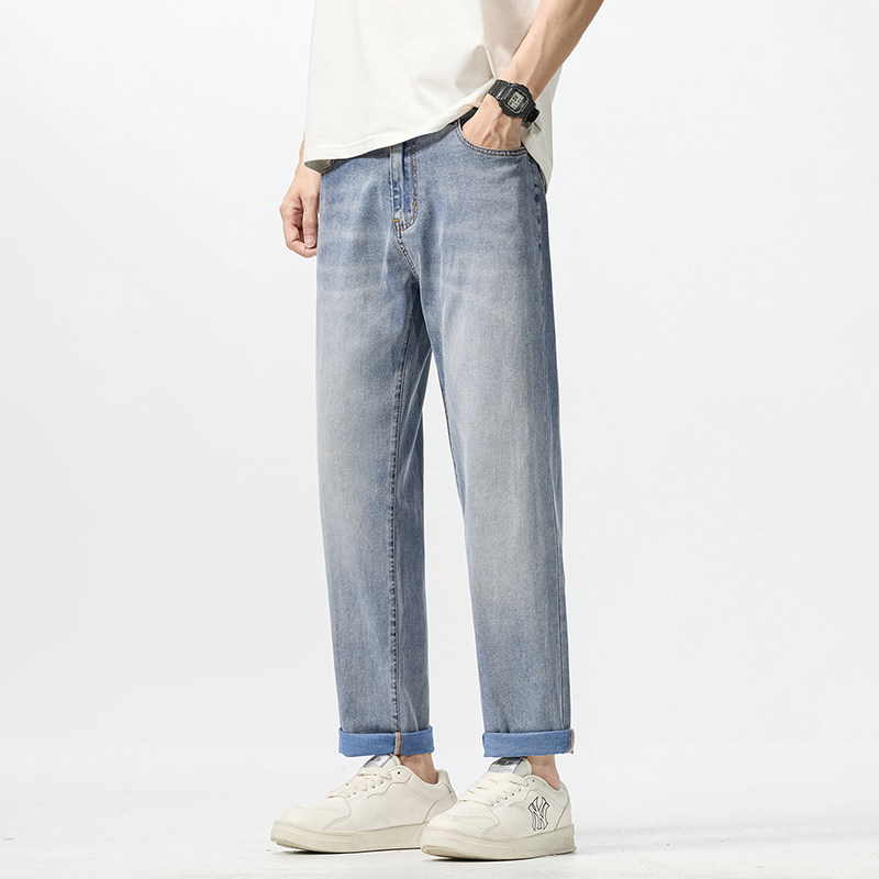 URSBOB春装青年中腰宽松运动长裤潮牌男士直筒牛仔裤时尚帅气潮流