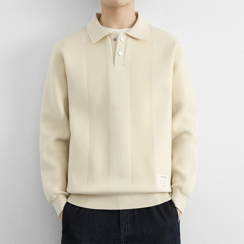 URSBOB青年保暖针织打底衫冬季新款男士翻领套头毛衣时尚百搭休闲