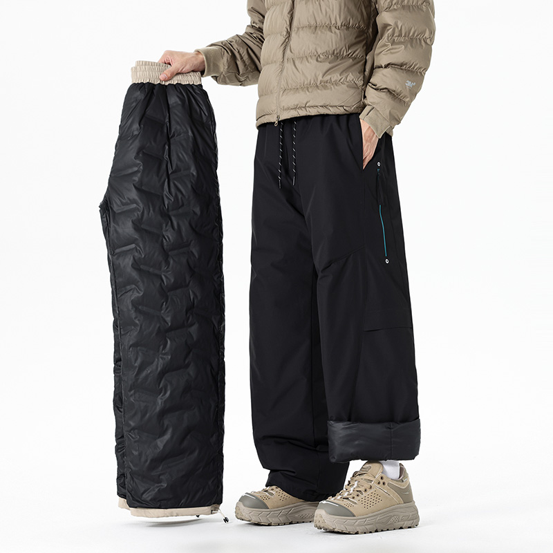URSBOB青年加厚保暖宽松御寒直筒鸭绒长裤冬季新款男士卫裤羽绒裤