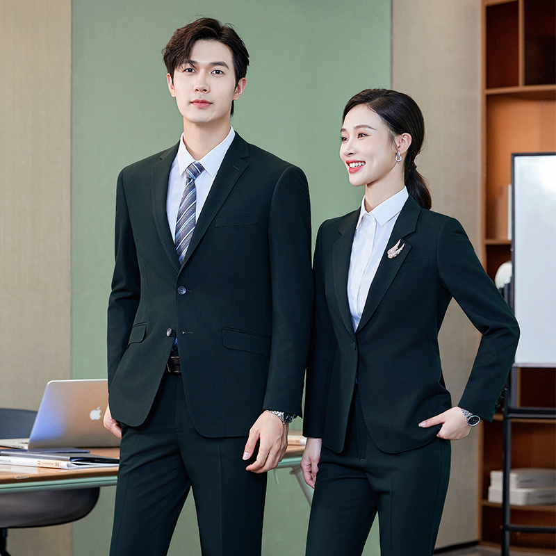 毛料西服套装男女同款工装高端羊毛西装外套春秋新款黑色职业正装