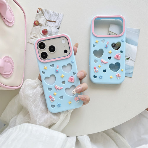 镂空爱心美妆适用iPhone18promax手机壳苹果17promax手机壳17手机套防摔16可爱软壳蓝色18pro后盖外壳17pro女
