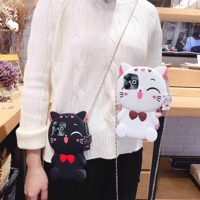 招财猫适用于传音INFINIX SMART 8 4G手机壳立体INFINIX SMART 8 Plus 4G可爱全包INFINIX SMART 8Pro 4G防摔