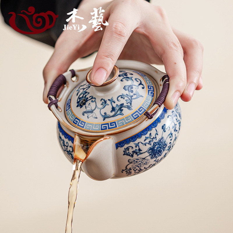 汝窑青花缠枝莲盖碗茶杯