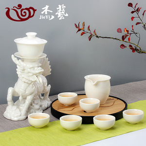 整套陶瓷半全自动茶具套装创意复古懒人防烫石磨功夫家用泡茶器
