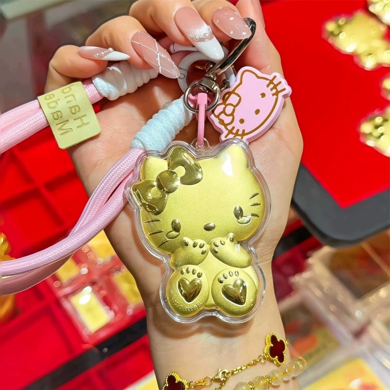 黄金KT猫钥匙扣999足金招财哈喽KT猫手机挂坠包包挂件送女友礼物