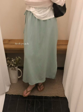 东大门高品质天丝亚麻半身裙女设计感苎麻开叉中长裙百搭显瘦MUTE