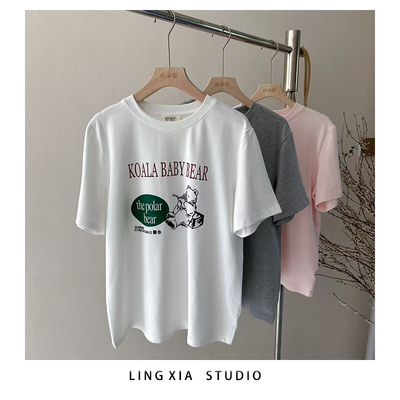 eter圆领弹力T恤女宽松小熊印花hemp夏新款甜美上衣百搭w251167