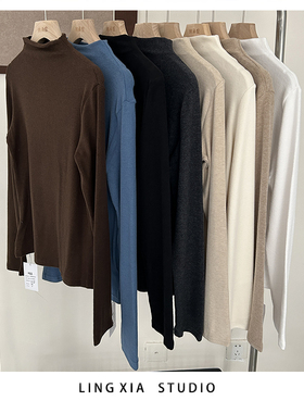 egg羊绒啤酒领加厚打底衫女2025秋冬新款保暖软糯半高领长袖T恤