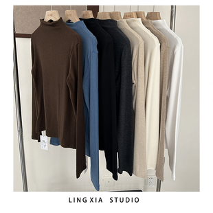 T恤 保暖软糯半高领长袖 egg羊绒啤酒领加厚打底衫 女2025秋冬新款