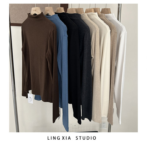 egg羊绒啤酒领加厚打底衫女2025秋冬新款保暖软糯半高领长袖T恤