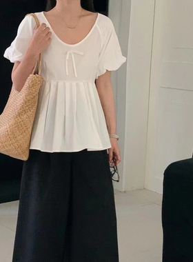 eter圆领蝴蝶结收腰显瘦衬衫女短袖垂顺抗皱气质衬衣2025夏款HEMP