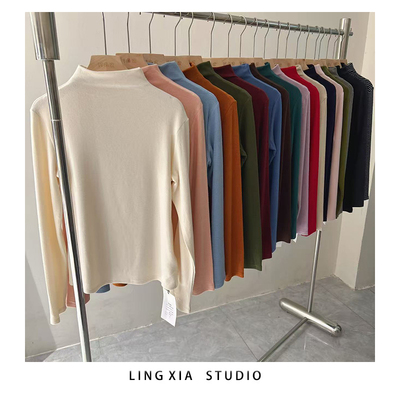 HEMP羊绒半高领打底衫女亲肤保暖2025秋冬新款磨毛长袖T恤啤酒领