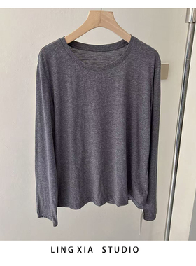 eter圆领长袖T恤女纯棉2025秋季新款百搭宽松打底衫内搭上衣简约