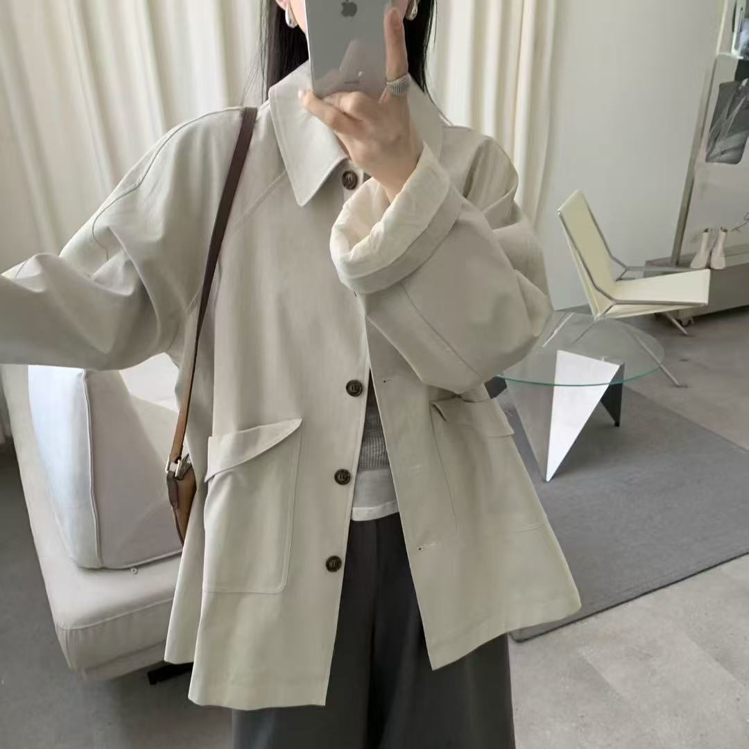eter风衣外套女翻领宽松中长款上衣2026春秋新款设计感简约韩版图片