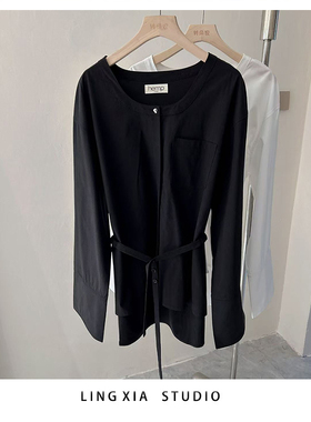 eter正品2025秋装新款衬衫女长袖百搭圆领中长款内搭衬衣DAU1346