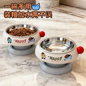 宠物不锈钢猫碗多巴胺配色冰淇淋猫碗高脚护颈防黑下巴宠物喝水碗