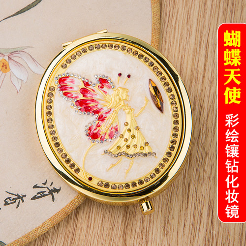 金属彩绘镶水钻便携化妆镜