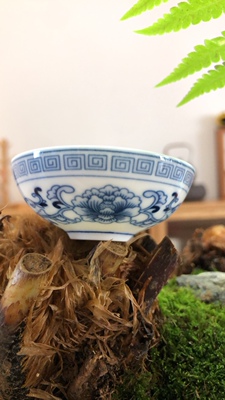 雅诚窑 潮州釉中彩青花瓷迷你茶具斗笠杯 缠枝莲高温瓷器一口小杯