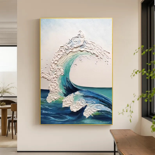 大芬村手绘油画海浪风景肌理感轻奢客厅装饰画玄关走廊办公室挂画