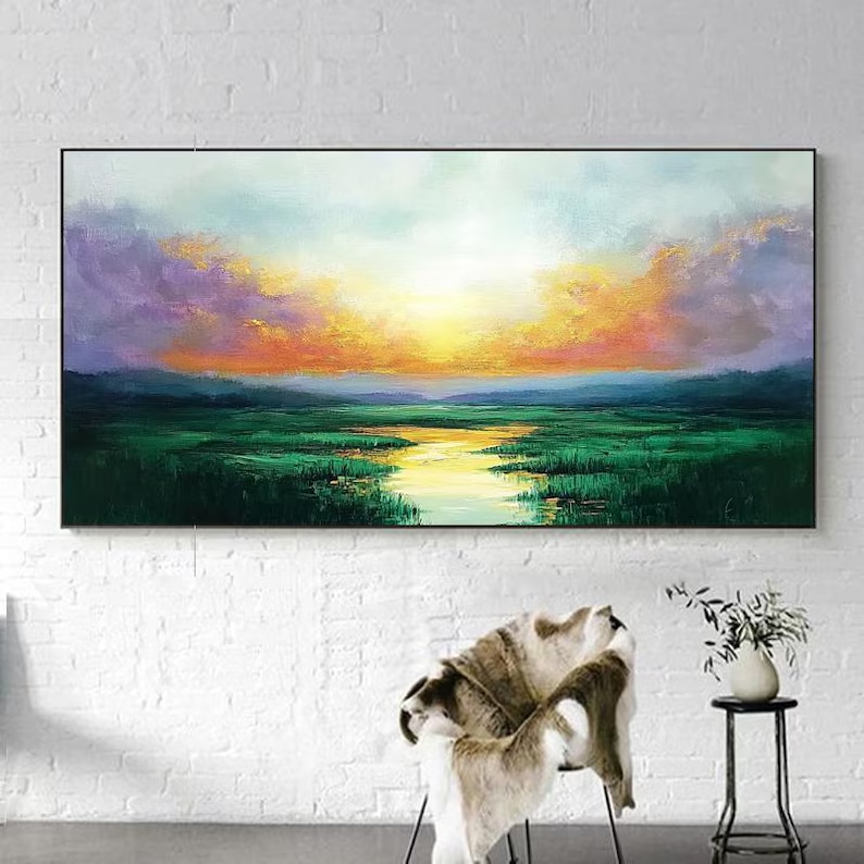 大芬村纯手绘油画抽象山水风景客厅装饰画轻奢办公室书房挂画壁画