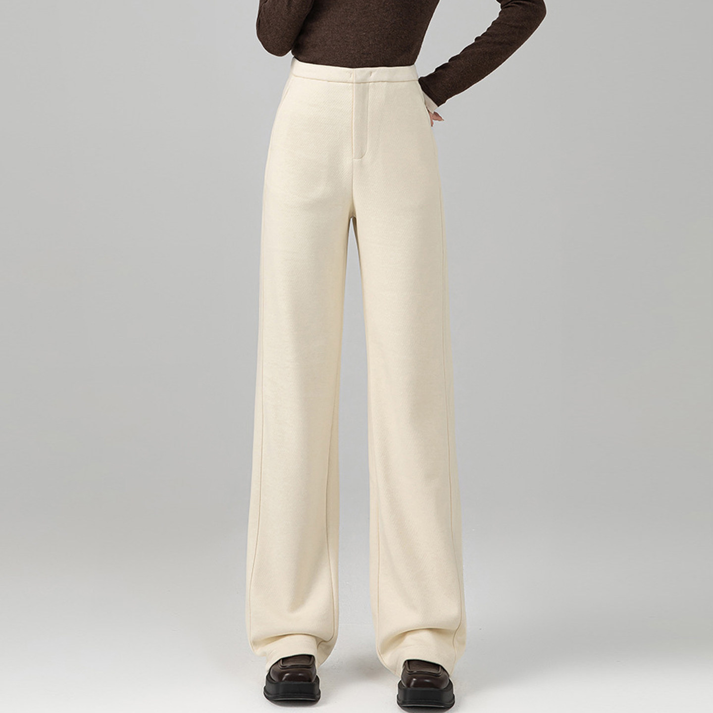 极简风醋酸羊毛桑蚕丝直筒裤女高腰垂感显瘦休闲长裤OL职业西装裤