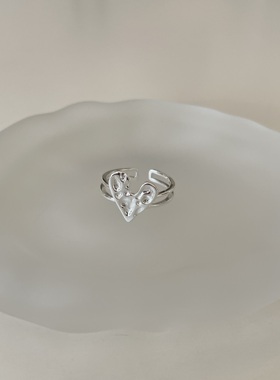 小众设计韩系ins博主同款复古爱心戒指冷淡风不规则开口可调节