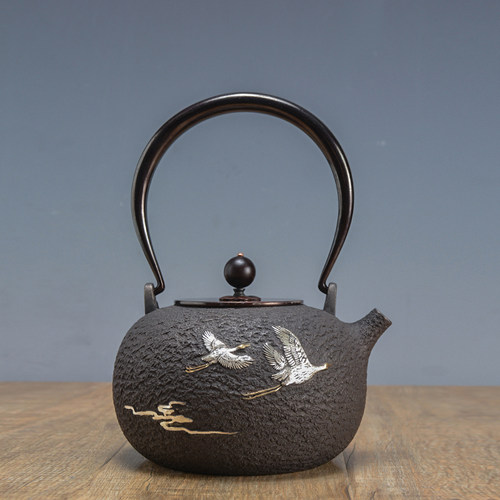 龟寿堂祥云瑞鹤日本铁壶纯手工