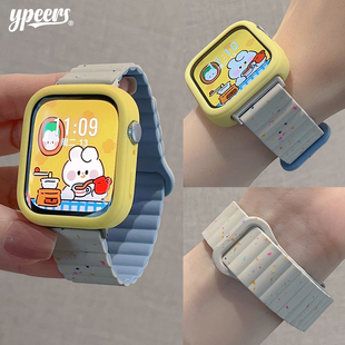 新款 彩点硅胶磁吸表带适用于华为fit34pro手表配纯色液态硅胶软壳